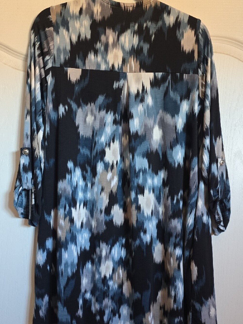 Open-Front Blue Black Abstract Print Cardigan - Picture 2 of 2